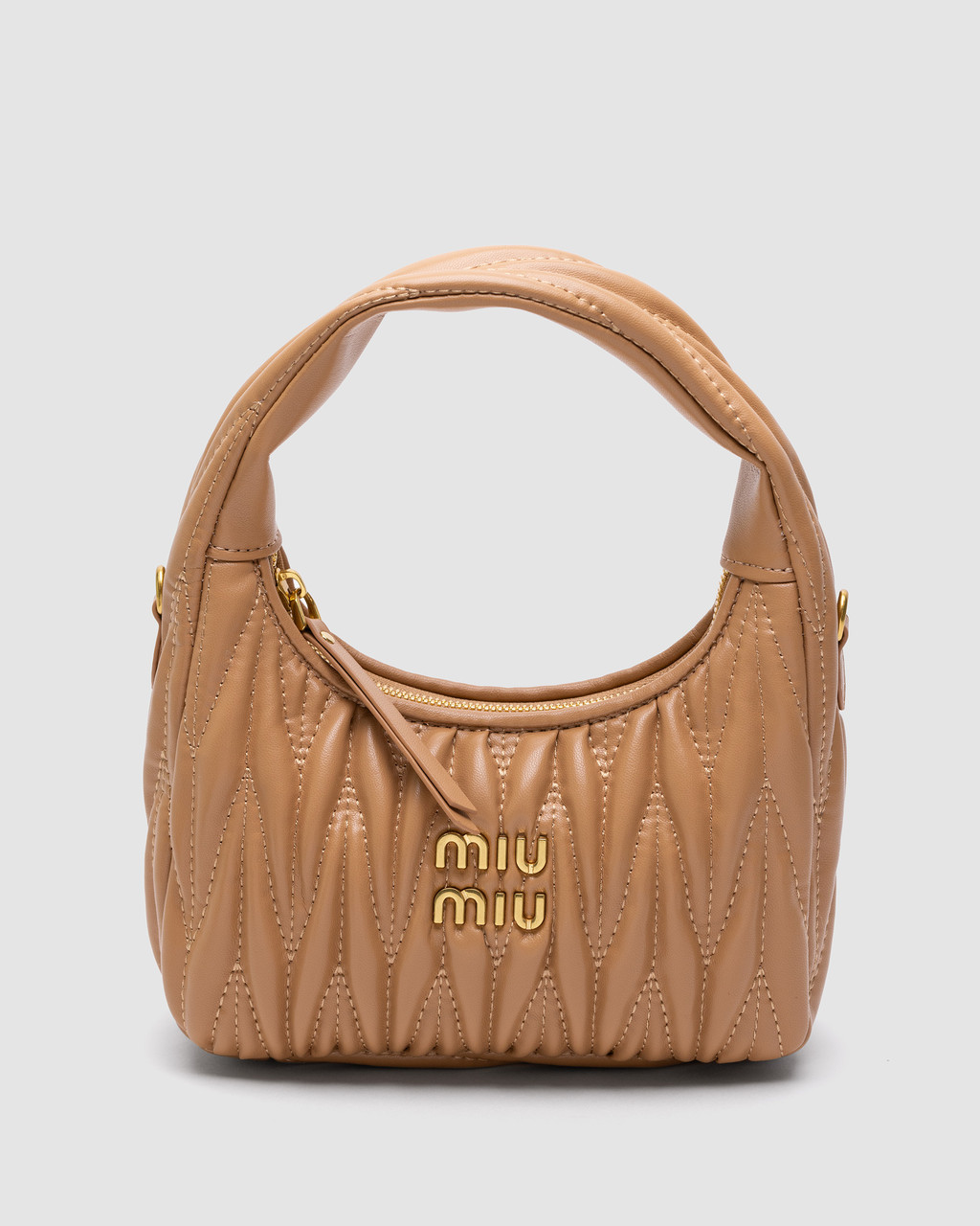 💎 Miu Miu Wander Matelassé Nappa Leather Mini Hobo Bag Beige 20 х 24 х 7 см, фото 1