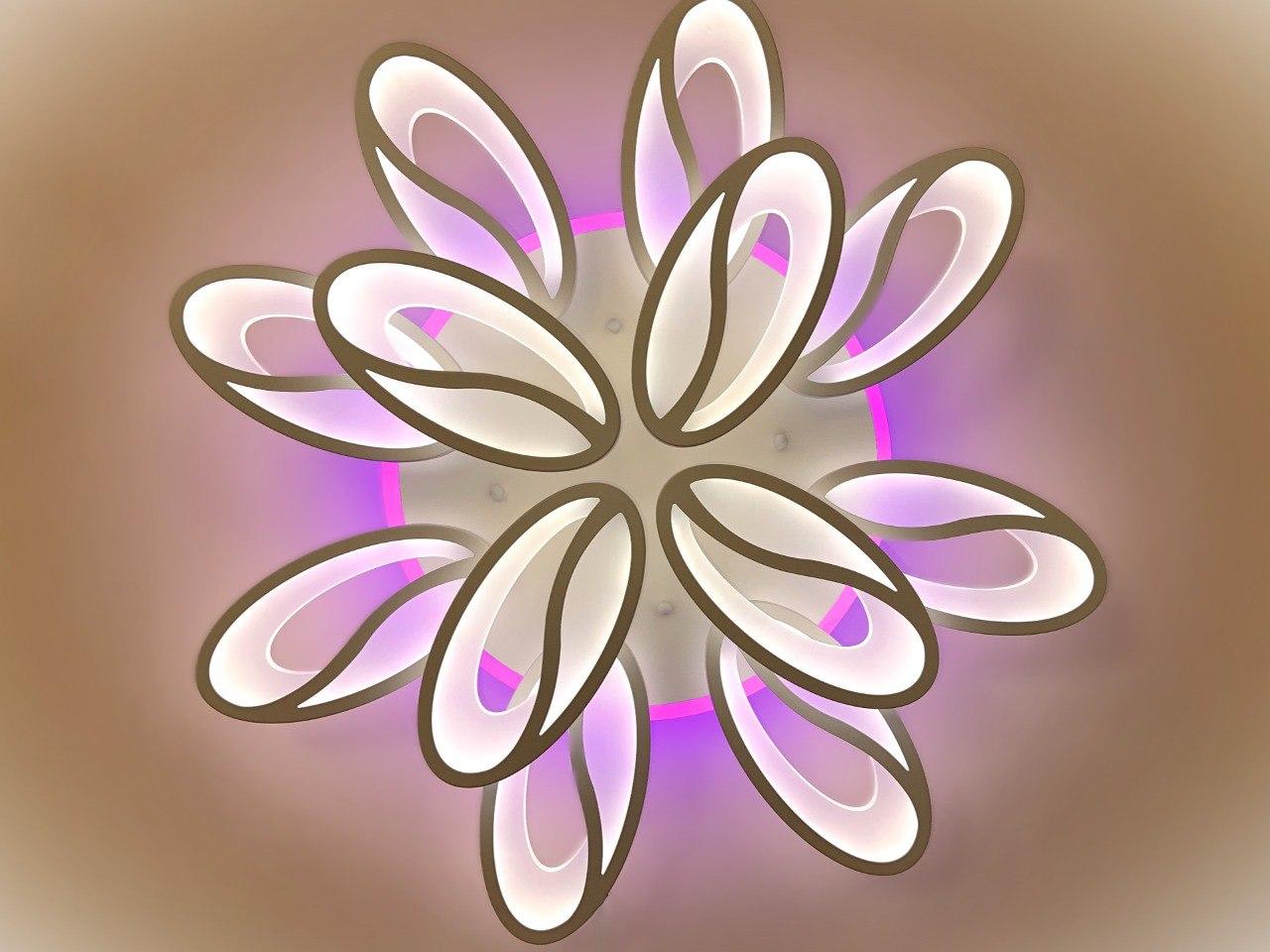 Світлодіодна люстра на пульті з диммером та підсвічуванням, 190 Вт, біла, фото 1