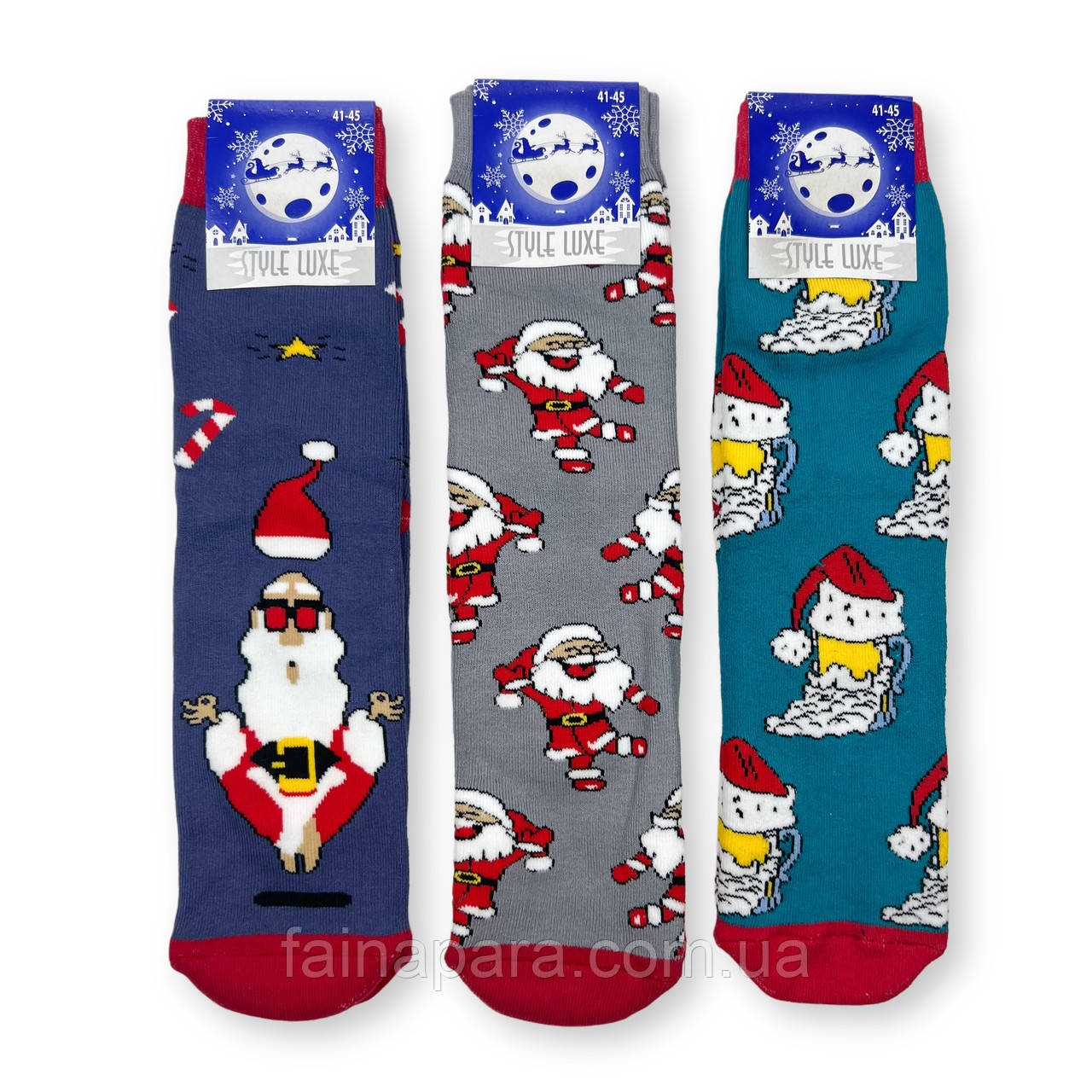 Набір чоловічих новорічних махрових шкарпеток 3 пари (санта beer) Style Luxe, фото 1