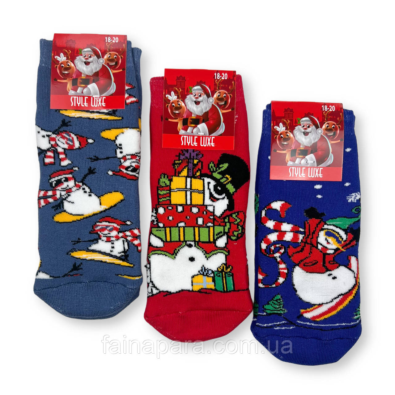 Набір дитячих новорічних махрових шкарпеток 3 пари (сніговики) Style Luxe 18-20, фото 1