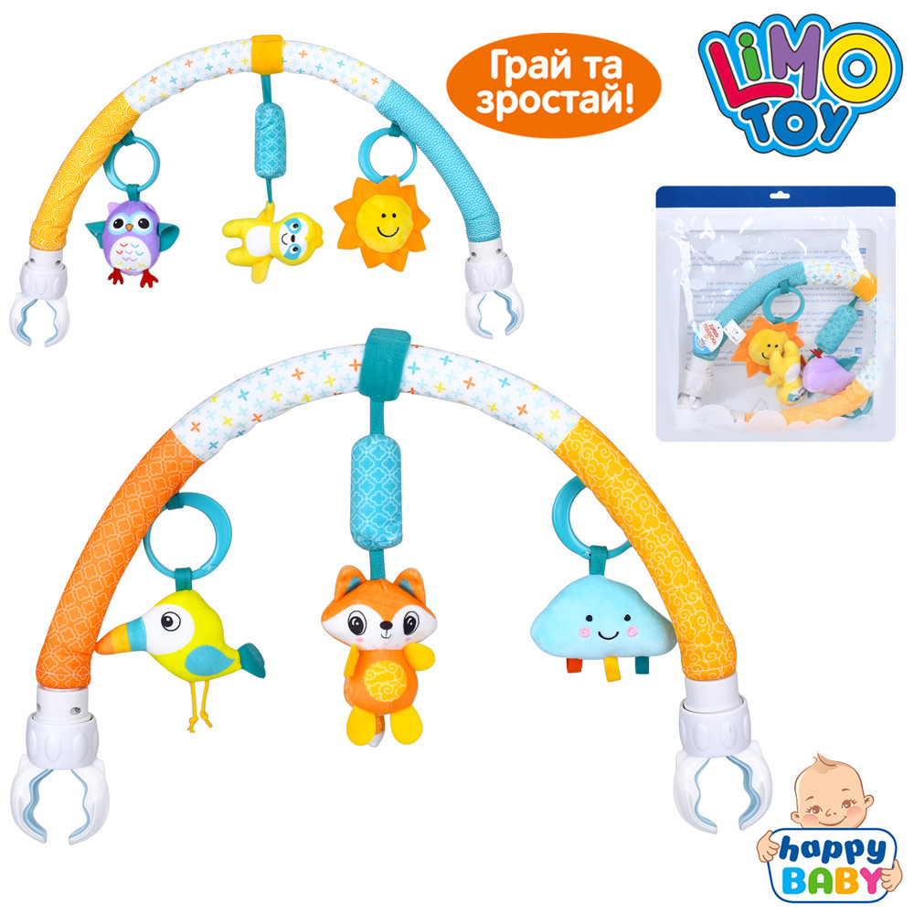 Підвіска HB 0071 AB дуга на коляску, підвіски, пискавка, зеркало, плюш, 2 види, муз., кул., 38-37-6см., фото 1