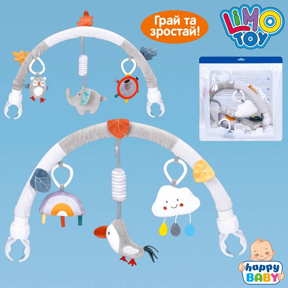 Підвіска HB 0069 AB дуга на коляску, підвіски, пискавка, зеркало, плюш, 2 види, муз., кул., 38-37-6см., фото 1