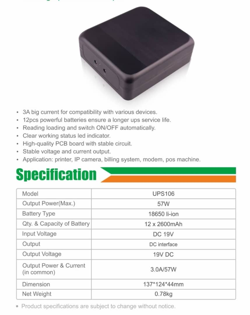 ДБЖ Mini UPS WGP UPS106 для роутерів 31200mAh 115.44Wh 19V, фото 1