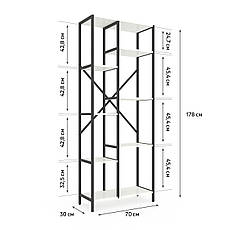 Стелаж Лофт Каскад 1780х700х300 Меткас, 35 кг/полицю, 7 полиць, ЛДСП, антрацит-білий сніг, фото 2