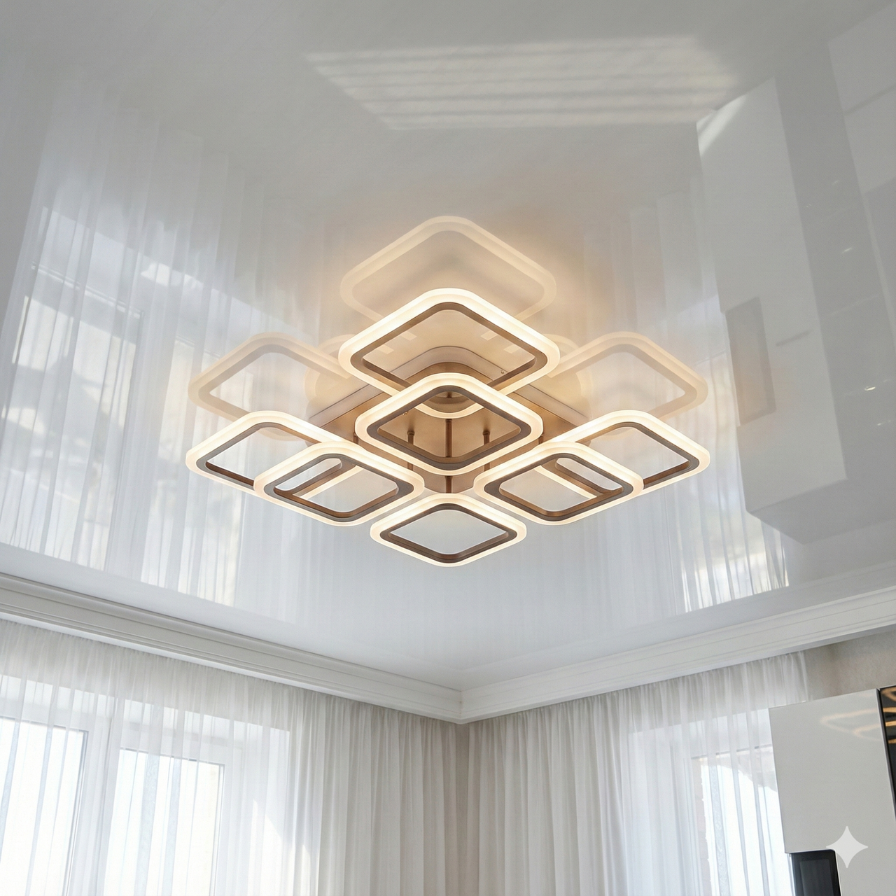 Cвітлодіодна люстра з квадратами SVET 150W до 25 м² колір Коричневий SL-5342/4+4C COFFE+RGB, фото 1