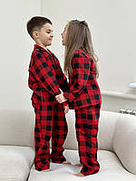 Піжама дитяча тепла з фланелі “Holly Jolly”, червоно-чорна клітинка
