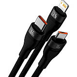 Кабель Baseus Flash Series Ⅱ One-for-three Fast Charging Data Cable USB to M+L+C 66W 1.2m Black, фото 3