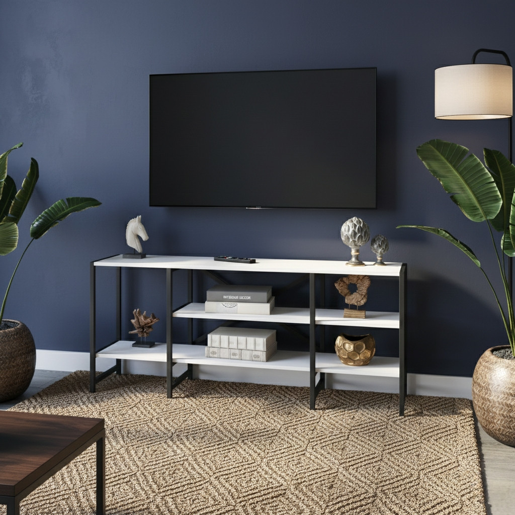 Тумба під телевізор 140см шириною з Ламінованого ДСП та металу Стелаж лофт для дому, фото 1