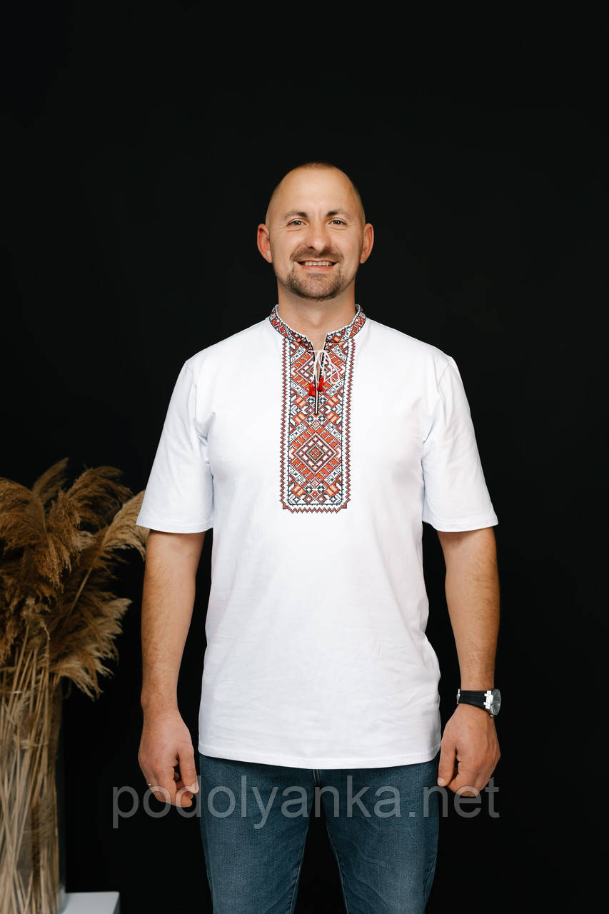 Чоловіча вишиванка Колорит червона на білому, фото 1