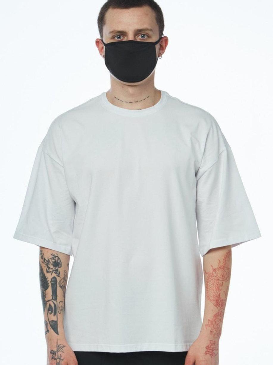 Чоловіча біла футболка оверсайз крою Горо, базова футболка oversize з бавовни та еластану, повсякденна, фото 1