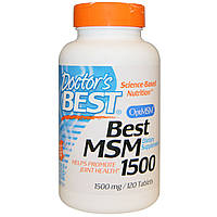 Doctor's Best, Best MSM 1500 (метилсульфонілметан), суглоби кістки нігті МСМ 1500 мг, 120 таблеток
