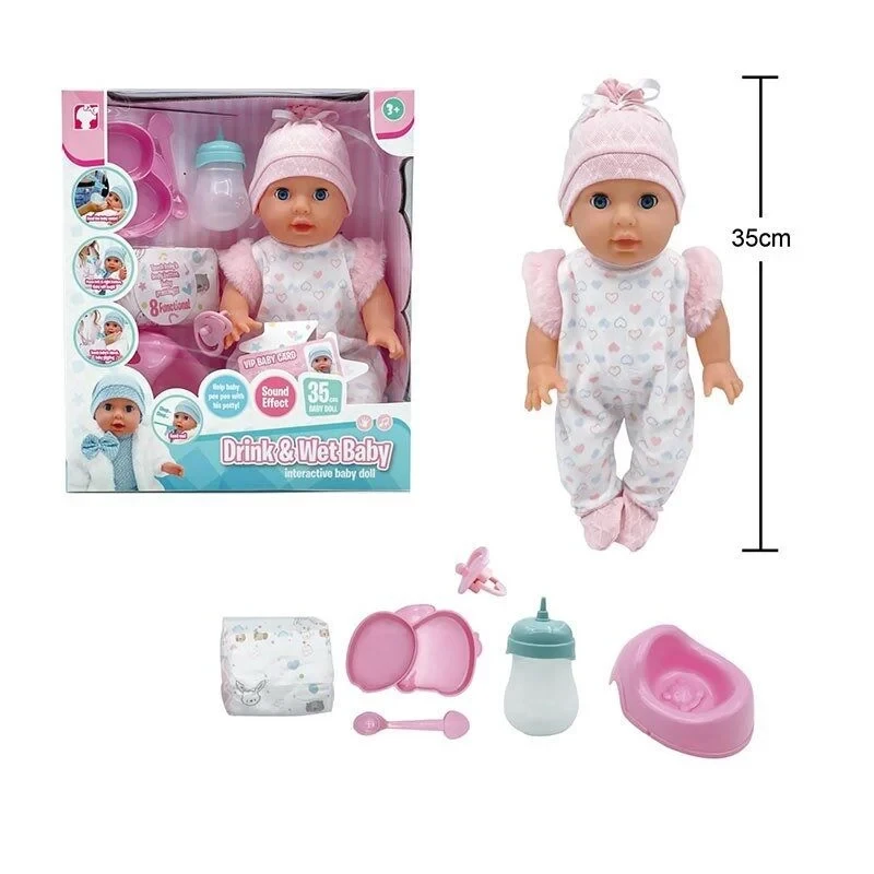 Пупс YL 2535 A-D висота: 35 см, звуки, сенсорні датчики, п’є, “ходить” на горщик, заплющує очі, підгузок, пляш, фото 1