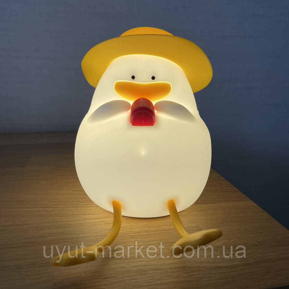 Дитячий силіконовий нічник RGB "Ципля в капелюсі" підставка під телефон акумуляторний нічник із таймером, фото 1