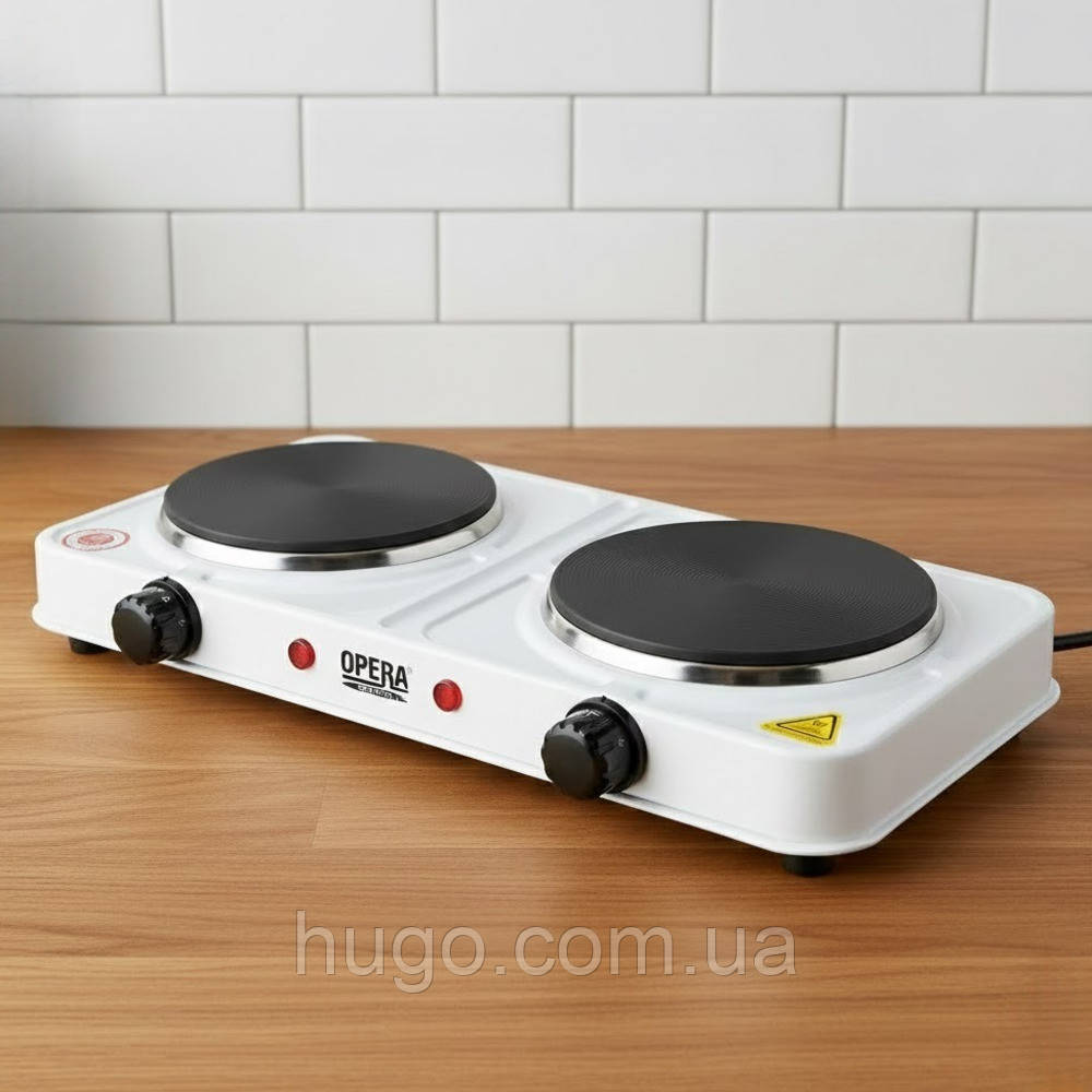 Настільна електроплита Opera OP-5714, 2 конфорки, 2000 Вт / Електроплита двоконфоркова / Портативна плита дискова, фото 1