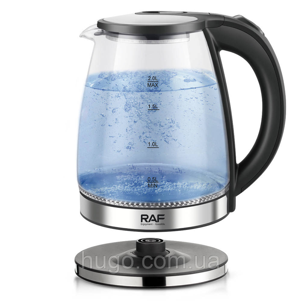 Чайник RAF R7205, 2 л, 1500 Вт / Електричний чайник / Чайник скляний / Кухонний чайник дисковий, фото 1