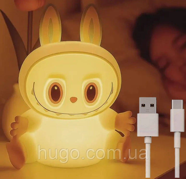 Нічник Labubu силіконовий USB / Нічник Labubu / Бездротовий світильник Лабубу / Дитячий нічник світлодіодний, фото 1