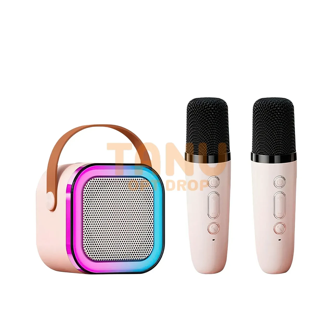 Дитяча караоке-система К12 з двома мікрофонами та підсвіткою. Bluetooth-колонка з USB рожева, фото 1