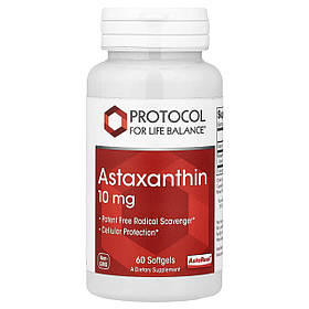 Астаксантин, Astaxanthin, Protocol for Life Balance, 10 мг, 60 гелевих капсул