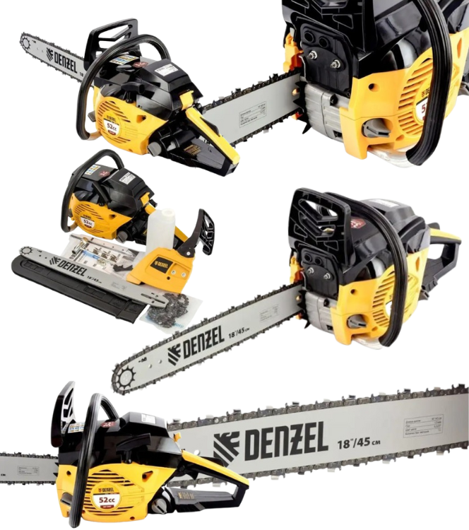 Ланцюгова бензопила  DENZEL 18", 52 куб.см, 8500 об/хв (1 шина+ 1 ланцюг), фото 1