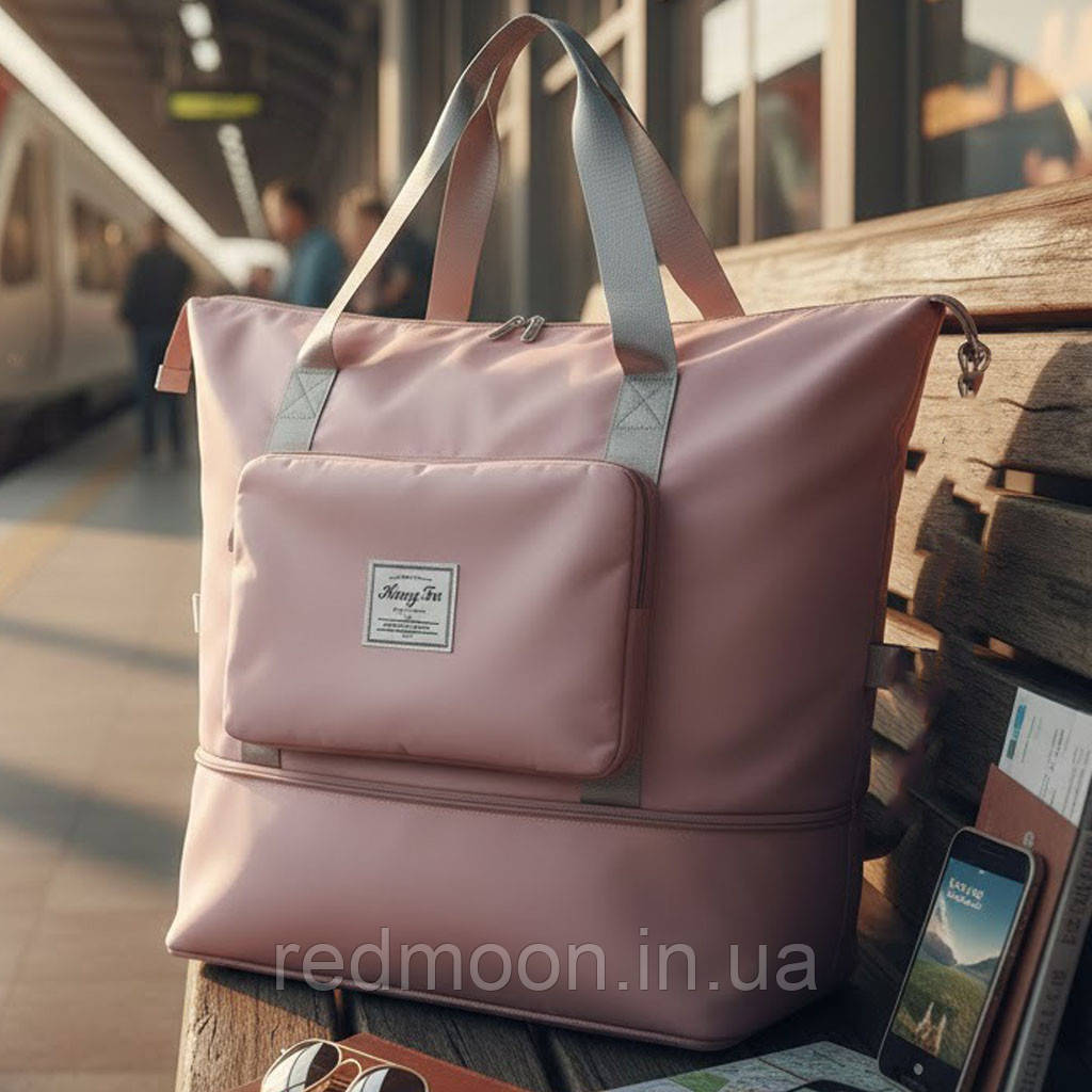 Дорожня сумка з відсіком для взуття 42х38х22см, Рожевий / Сумка для подорожей / Сумка-трансформер / Сумка спортивна для речей, фото 1