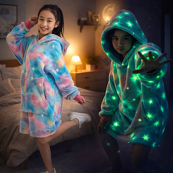 Худі з капюшоном, що світяться в темряві, Зірки Stars Dream, Райдужне/ Тепле худі флісове / Худі толстовка плед / Дитяче худі