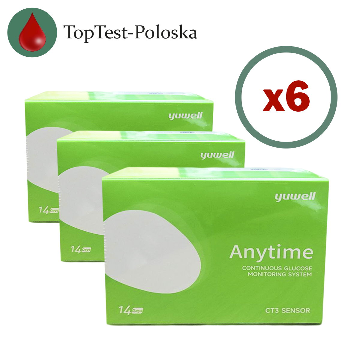 Сенсор для системи безперервного моніторингу глюкози CGM Yuwell CT 3, 6 пак., фото 1