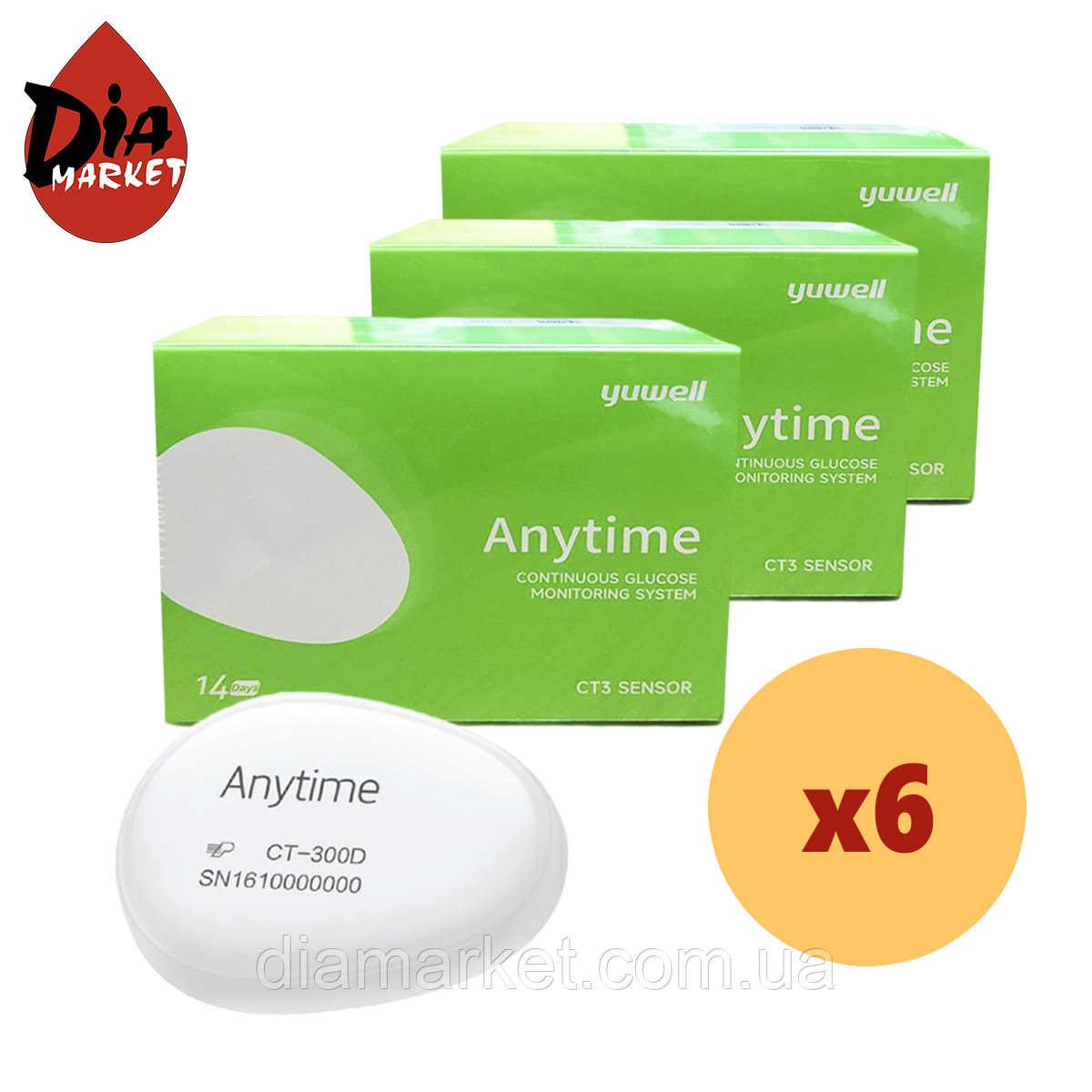 Сенсор для системи безперервного моніторингу глюкози CGM Yuwell CT 3 – 6 сенсорів + 1 трансмітер, фото 1