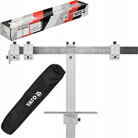 Шаблон для розмітки отворів Т-подібний YATO : 250 мм, з метричною і дюймовою шкалами + чохол