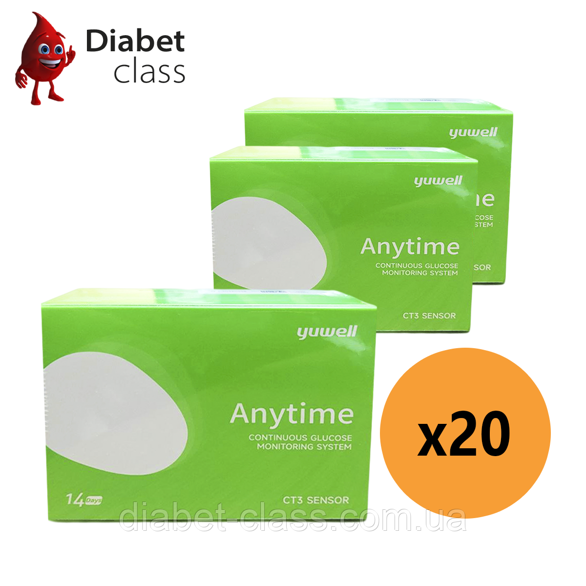 Сенсор для системи безперервного моніторингу глюкози CGM Yuwell CT 3, 20 пак., фото 1