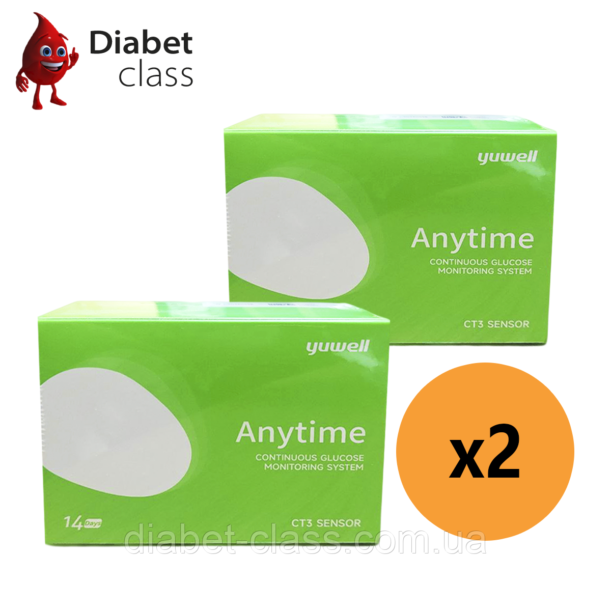 Сенсор для системи безперервного моніторингу глюкози CGM Yuwell CT 3, 2 пак., фото 1