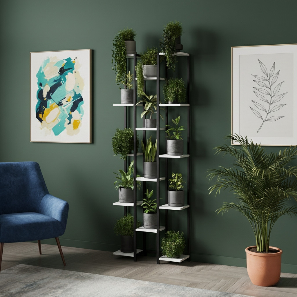 Квітковий стелаж лофт на 14 полиць з ламінованого ДСП Полиця для квітів на підлогу у вітальню, фото 1