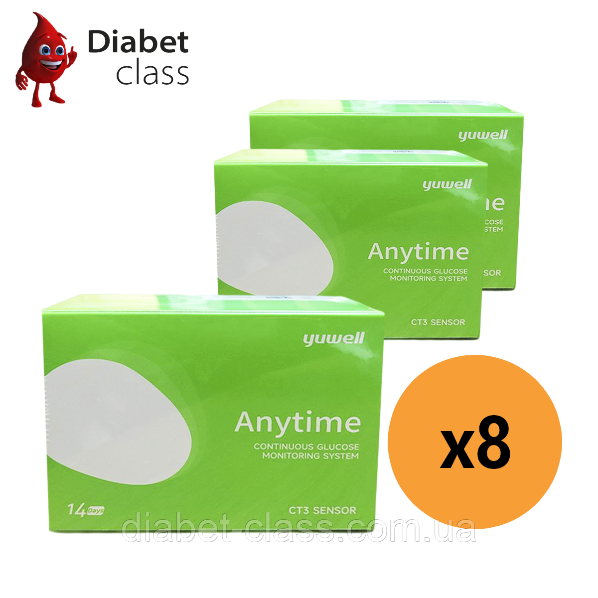 Сенсор для системи безперервного моніторингу глюкози CGM Yuwell CT 3, 8 пак., фото 1