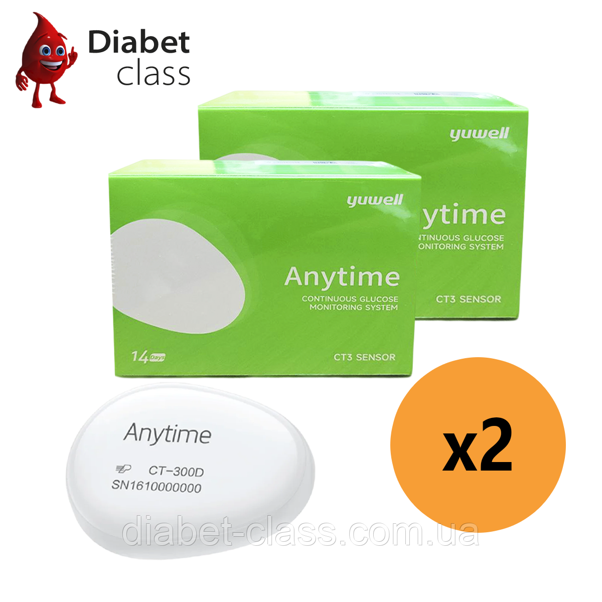 Сенсор для системи безперервного моніторингу глюкози CGM Yuwell CT 3 – 2 сенсори + 1 трансмітер, фото 1