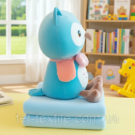 М'яка іграшка з пледом усередині Сова блакитна, фото 2