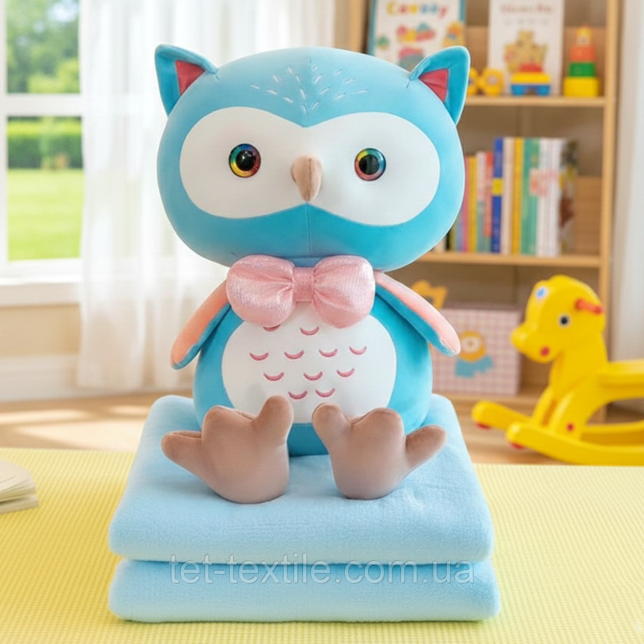 М'яка іграшка з пледом усередині Сова блакитна