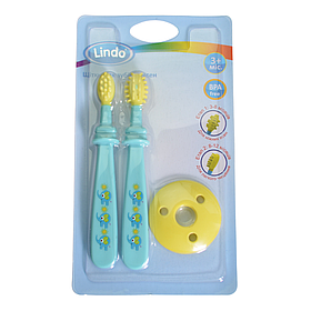 Набір із двох щіточок для ясен і перших зубів Lindo з безпечним кільцем Зелений