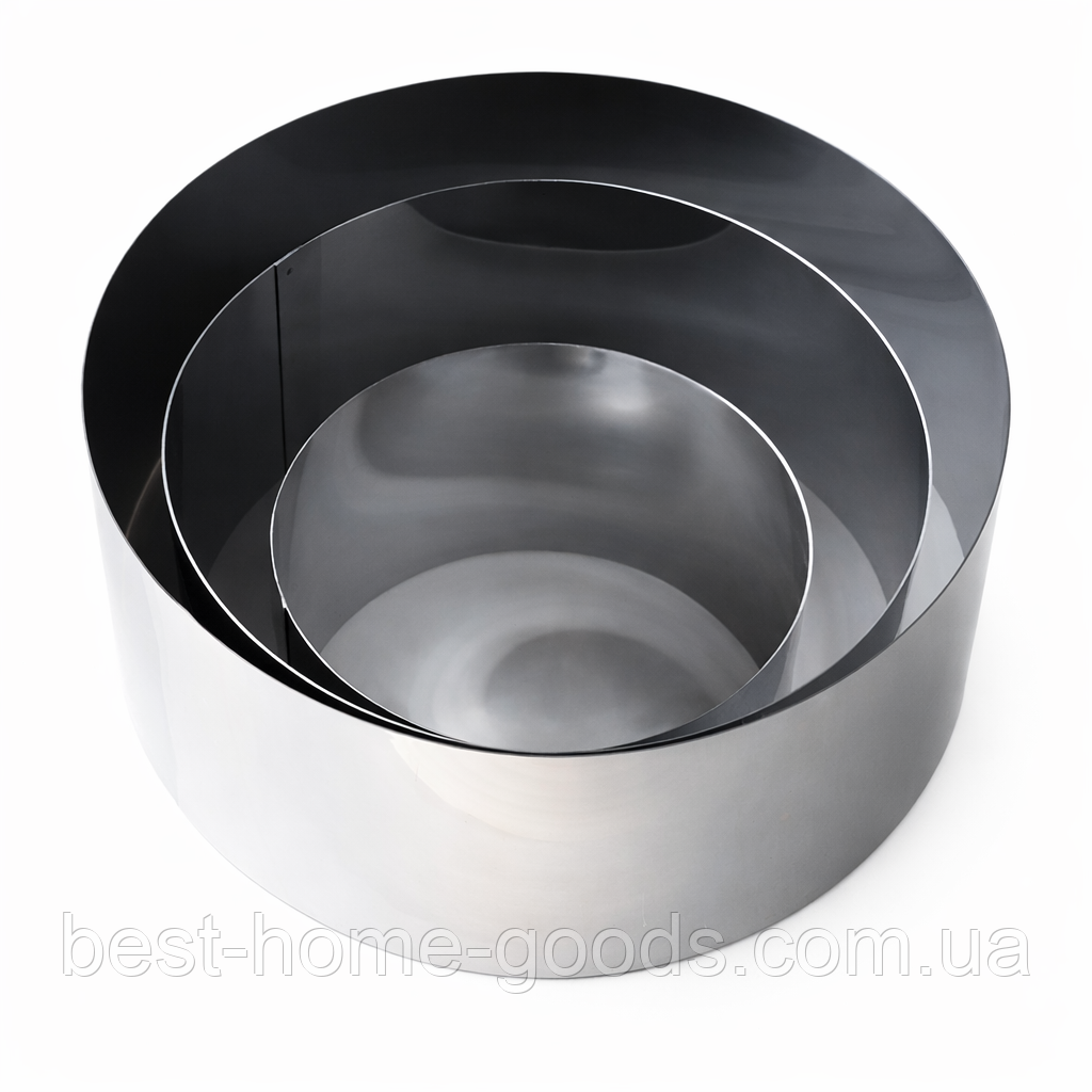 Набір круглих форм | для тортів, десертів, салатів | нержавіюча сталь 20 см, 15 см, 10 см | висота 4.8 см | 3 шт. | сріблястий, фото 1