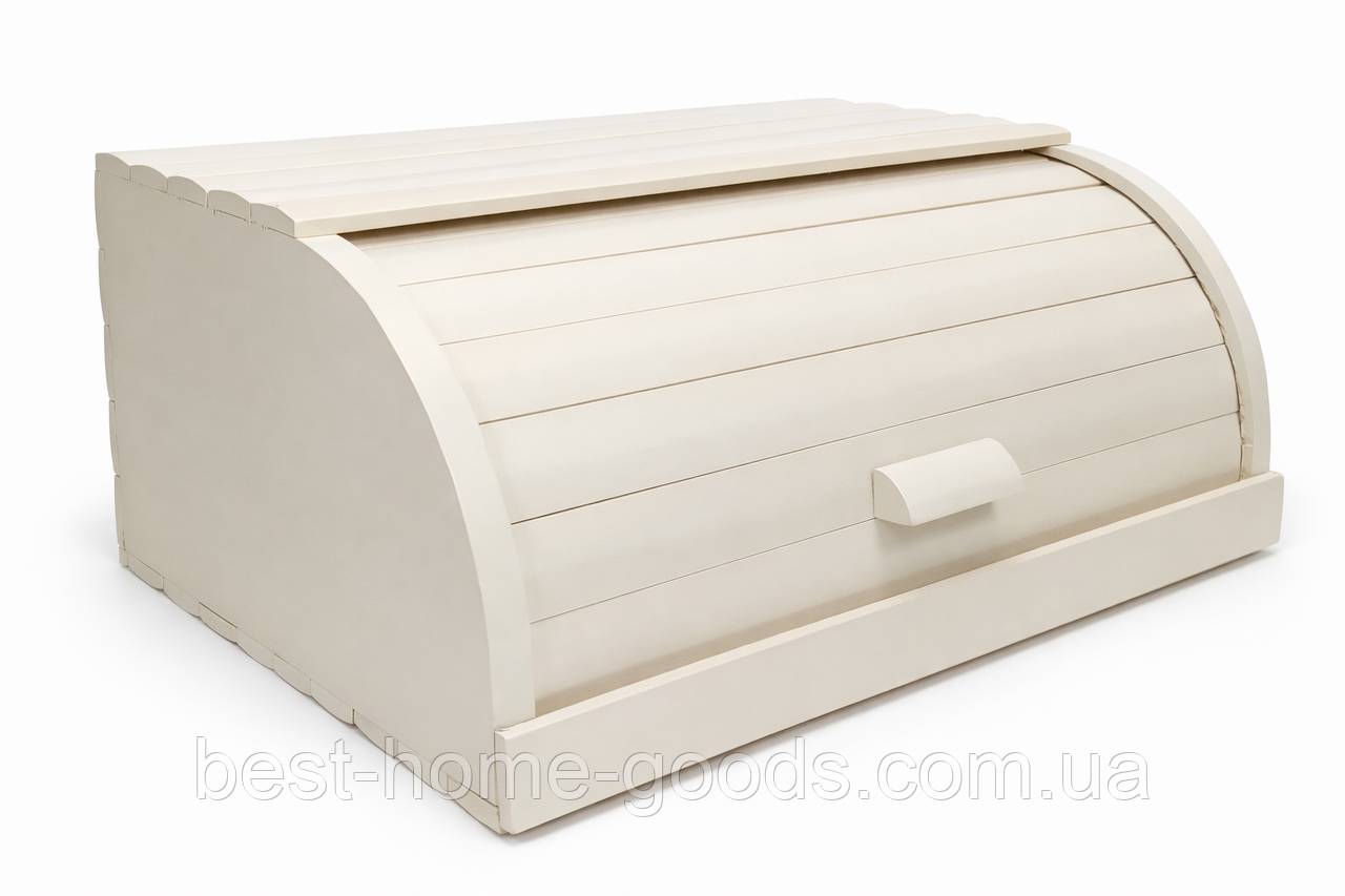 Хлібниця дерев’яна з бука ручної роботи – молочно-білий колір, 37×27×17 см | Екохлібниця для зберігання хліба, фото 1