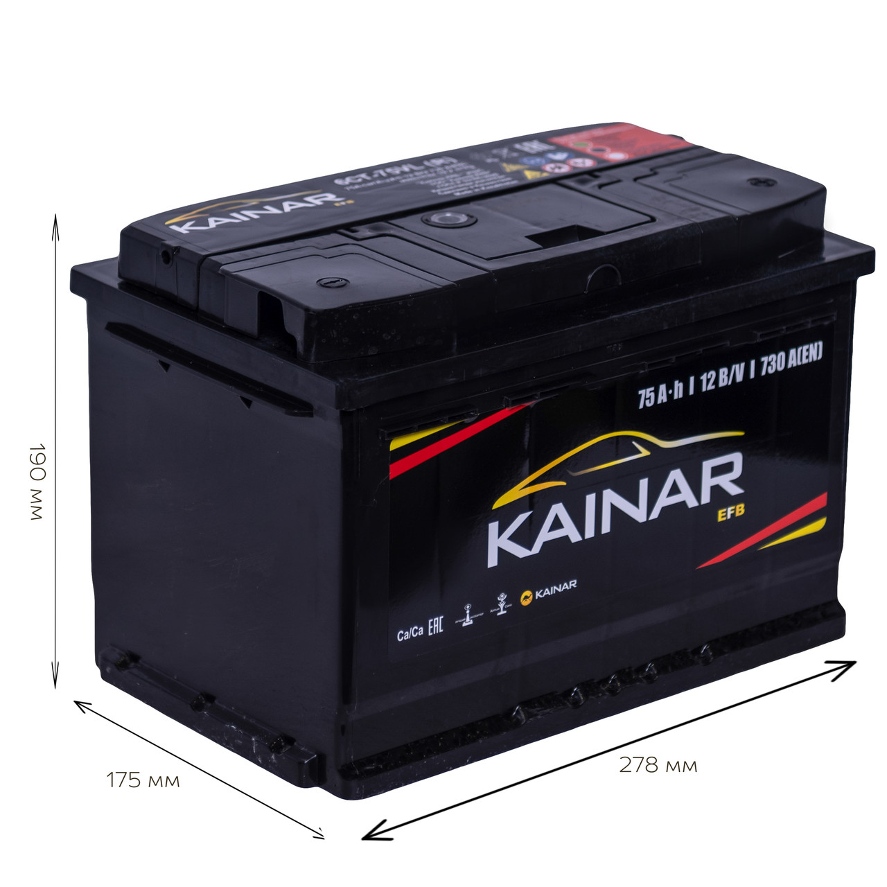 Акумулятор стартерний 6СТ-75 АПЗ (-/+) KAINAR EFB, фото 1