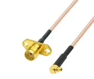 Пігтейл перехідник MMCX в SMA RG316 з гніздовим фланцем (з вушками) кутовий 90° кабель 10 см, фото 1