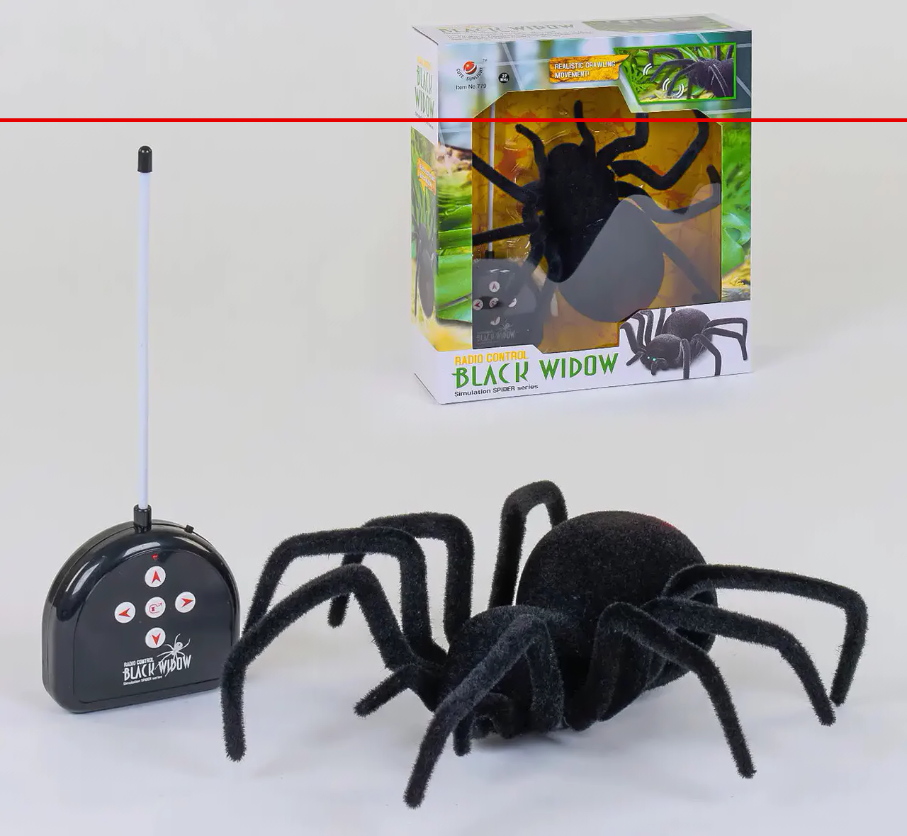Павук на р/к 779 Чорна Вдова на батарейках, очі, що світяться, в коробці, фото 1