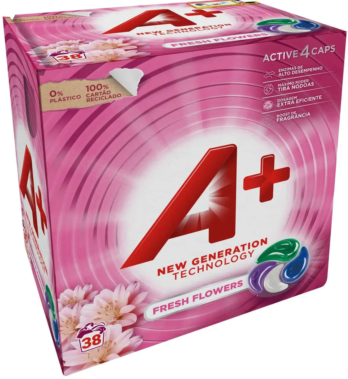 Капсули для прання A+ 4в1 Універсал Fresh Flowers картон 38 шт