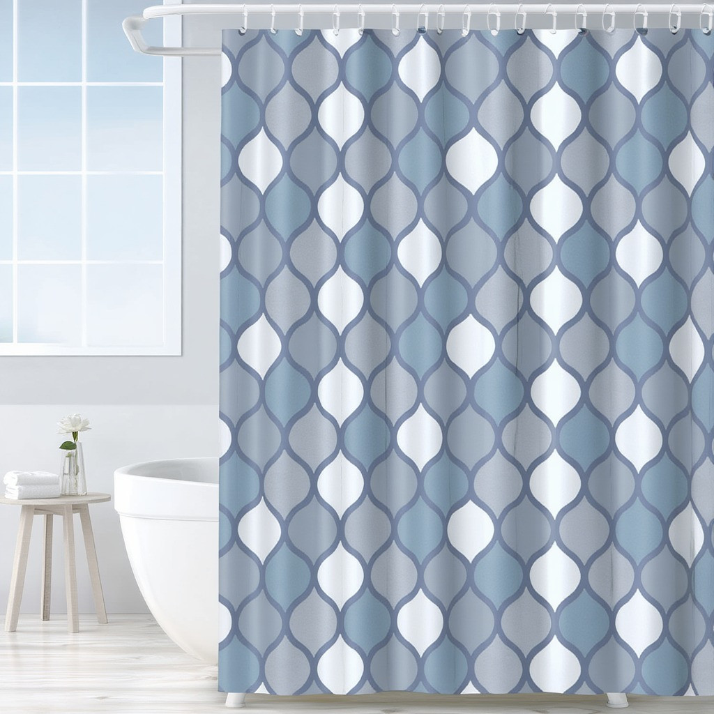 Шторка для ванної та душу з кільцями 180x180 см водовідштовхувальна, шторка для ванної та душової з гачками, сіро-блакитна, фото 1