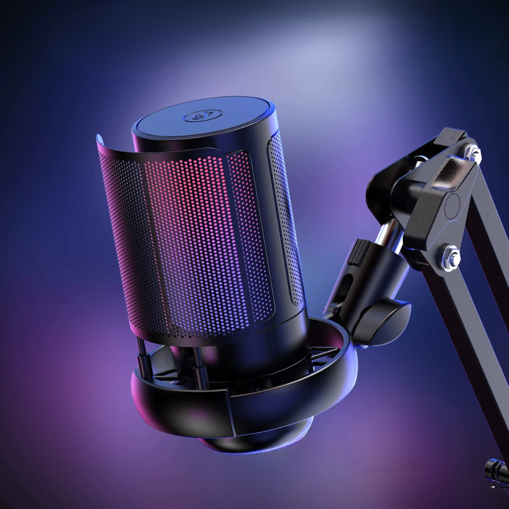 Мікрофон ігровий для стрімінгу для ПК і ноутбука ME6S з USB, шумозаглушенням, RGB-підсвічуванням і кардіоїдною діаграмою, фото 1