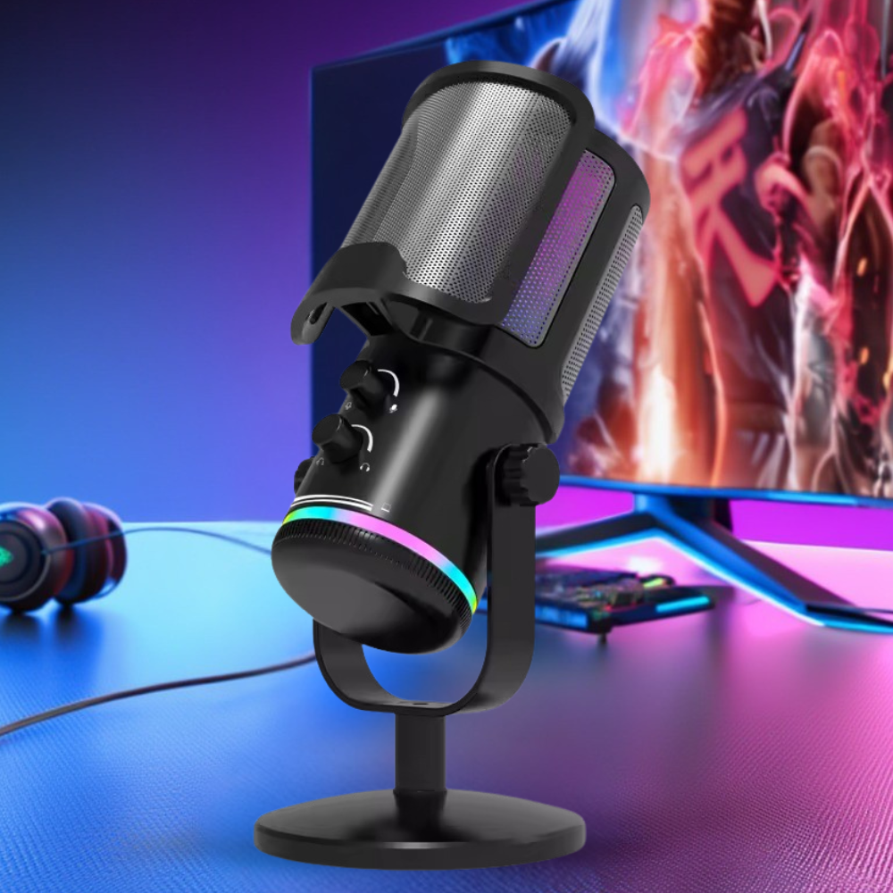 Мікрофон ігровий для стрімінгу для ПК і ноутбука M16 з USB, шумозаглушенням, RGB-підсвічуванням, кардіоїдною діаграмою настільний, фото 1