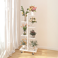 Підставка для рослин, полиця для квітів в кімнату, стелаж на колесах, металевий на 7 ярусів, білий