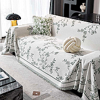Плед покривало для дивана і ліжка, чохол накидка для м'яких меблів 180х230 см, білий з сірим квітковим візерунком