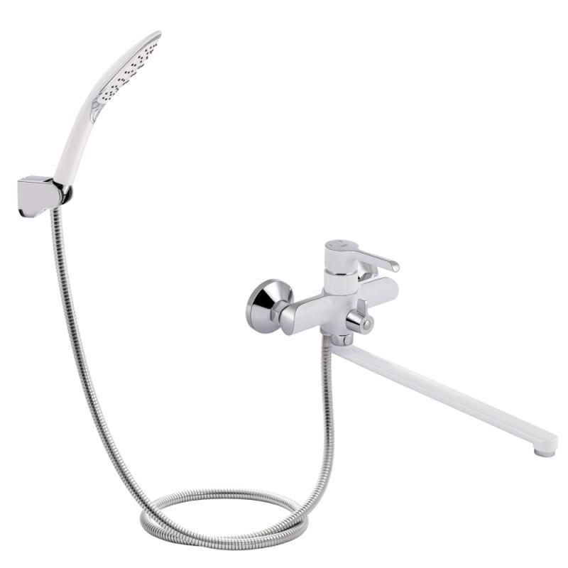 Змішувач для ванни латунний з довгим виливом Qtap Grand WCR 005 Білий-Хром, фото 1