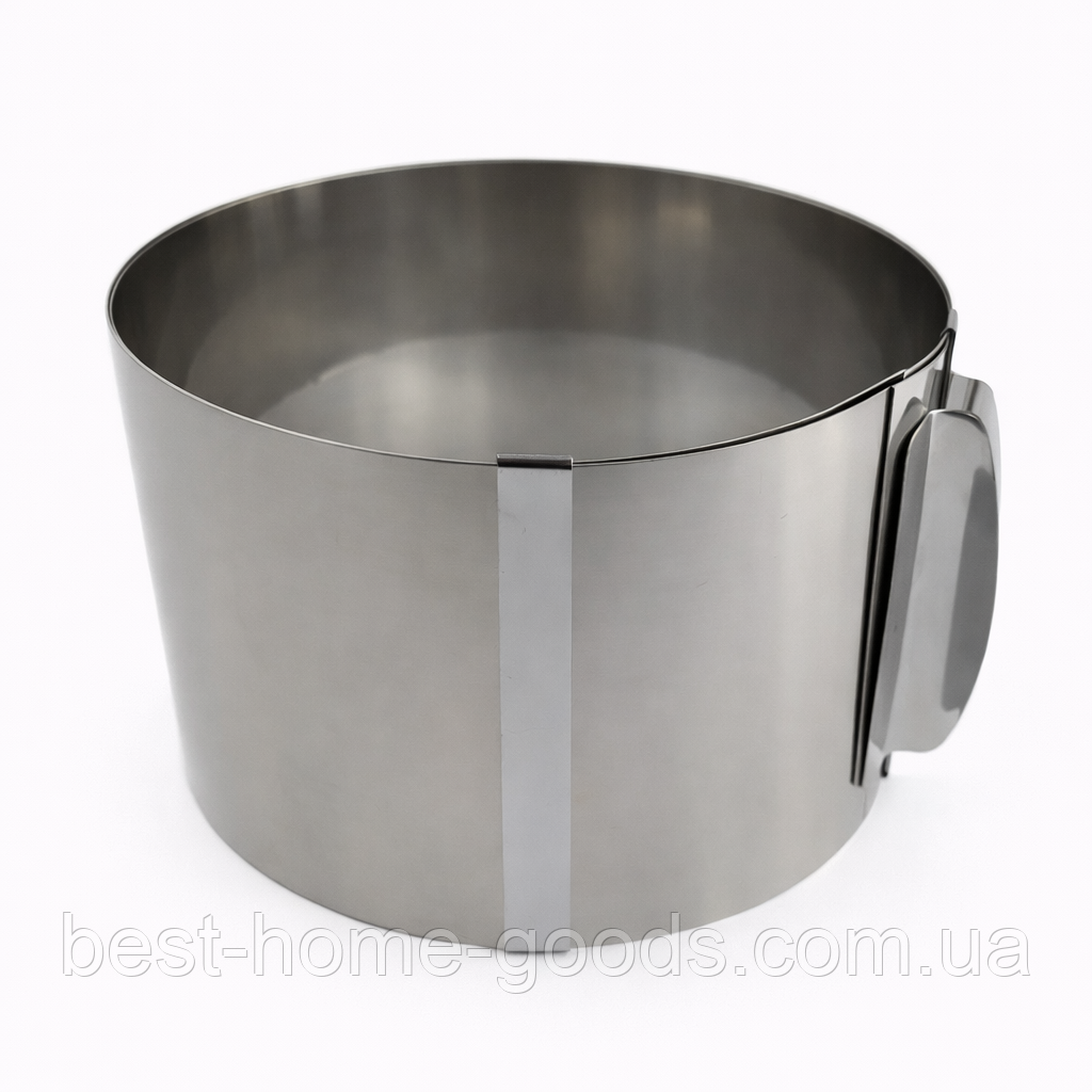 Розсувна форма для випічки Ø16–30 см | Висота 10 см | Нержавіюча сталь | Кругла без дна | Регульована форма для тортів, пирогів, фото 1