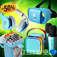 Караоке колонка з мікрофонами та навушники з частотним діапазоном 18-22000 Гц і чутливістю 105 дБ